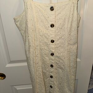 Cream Eyelet Button-Down Dress